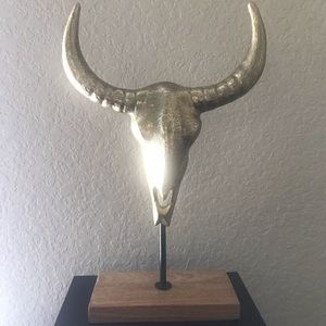 Cast Metal Steer Head Skull on base